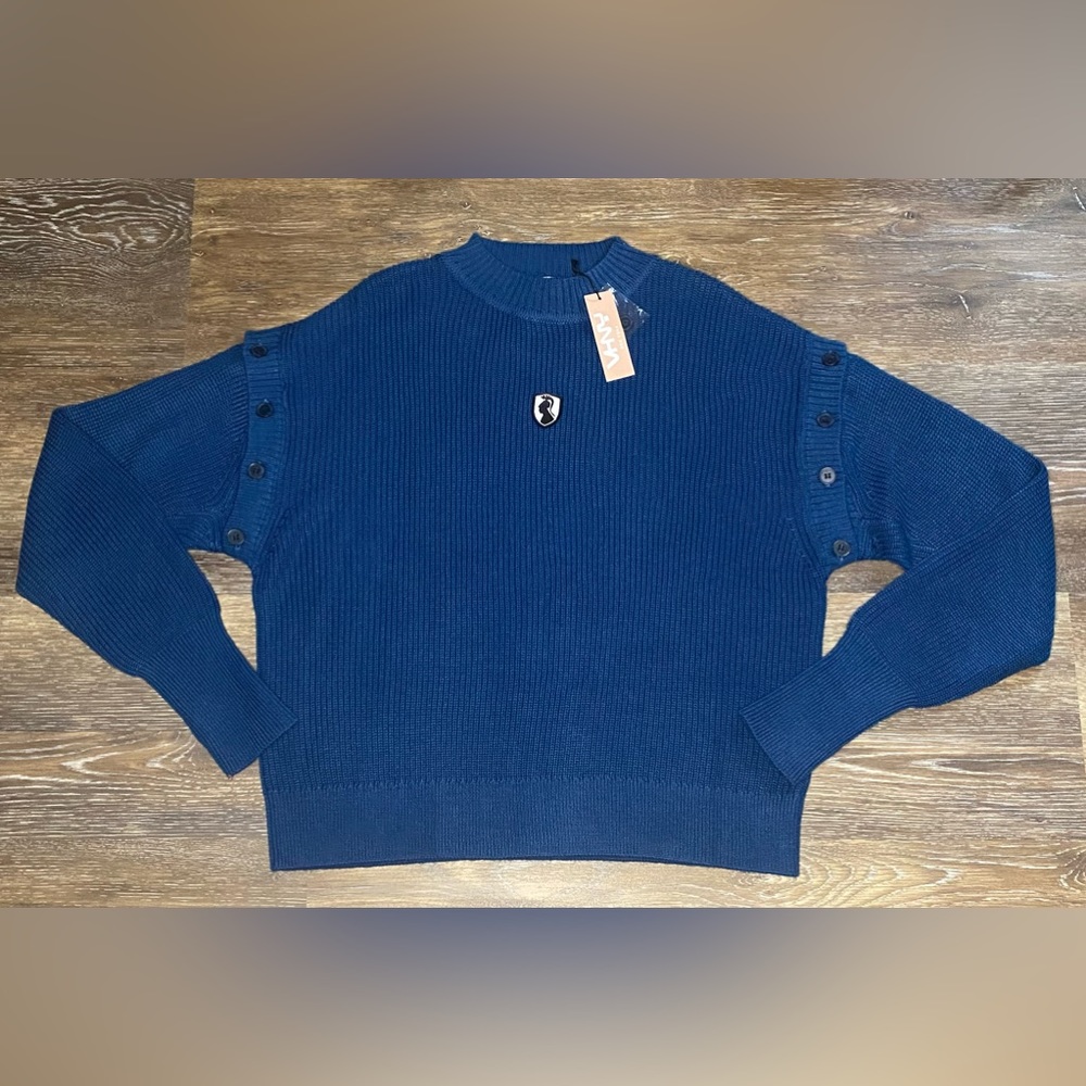 NWT VHNY WOMENS OVERSIZED SWEATER WITH REMOVABLE SLEEVES SIZE L/XL IN BLUE - Picture 1 of 9